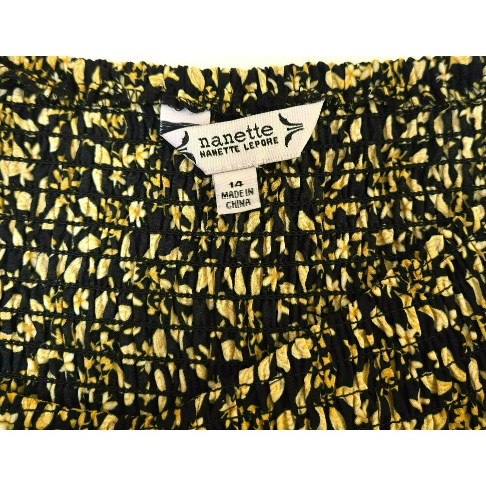 NWT Nanette Lepore Black Gold Yellow Floral Bust Shirred Dress Size 14 - Picture 10 of 15
